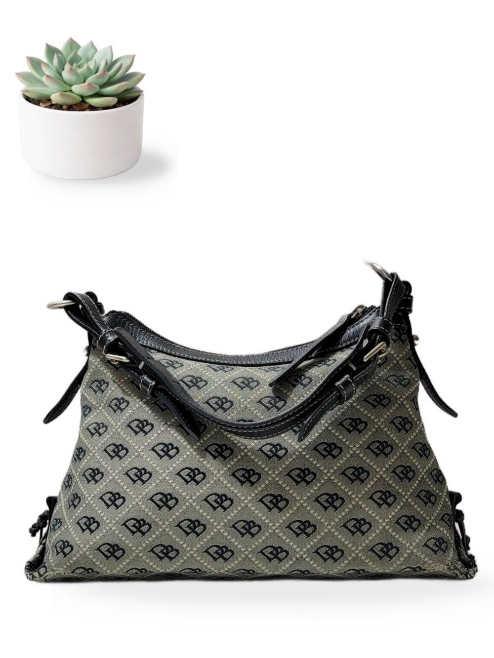 Dooney & Bourke Signature DB Monogram Jacquard Hobo Shoulder Bag Black Gray - Picture 3 of 13